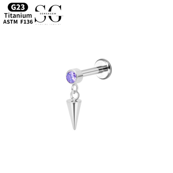 SG4056 F136 Titanium Threaded Labrets – Double Ring with Gemstone-Tipped Cone Design - Image 7