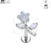 SG4059 F136 Titanium Threaded Labrets – Floral Design with Zircon Accents - Image 2