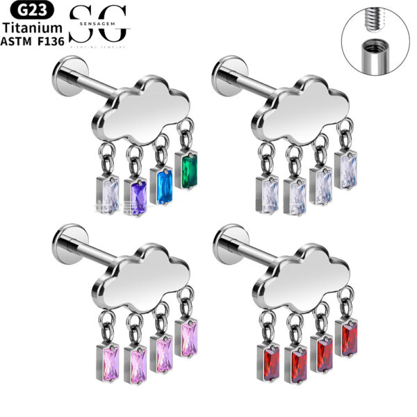 SG4060 F136 Titanium Threaded Labrets – Multi-Color Zircon Pendant Design