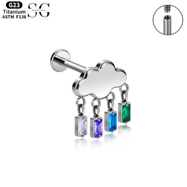 SG4060 F136 Titanium Threaded Labrets – Multi-Color Zircon Pendant Design - Image 2