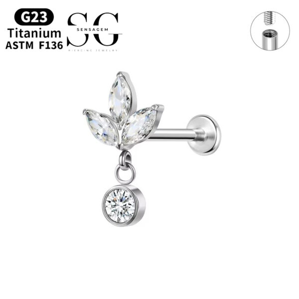 SG4062 F136 Titanium Threaded Labrets with Three Zircon Pendant – Piercing Jewelry