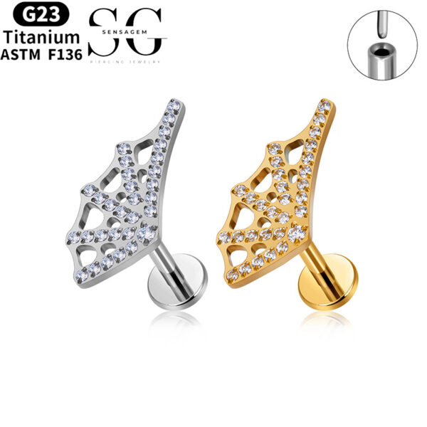 SG4063 F136 Titanium Threaded Labrets with Fan-Shaped Spider Web Design – Lip Piercing Jewelry