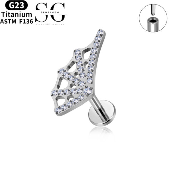 SG4063 F136 Titanium Threaded Labrets with Fan-Shaped Spider Web Design – Lip Piercing Jewelry - Image 2