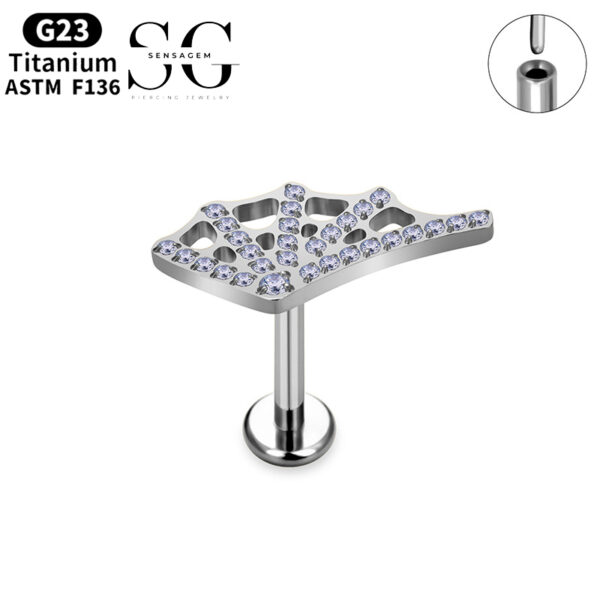 SG4063 F136 Titanium Threaded Labrets with Fan-Shaped Spider Web Design – Lip Piercing Jewelry - Image 4