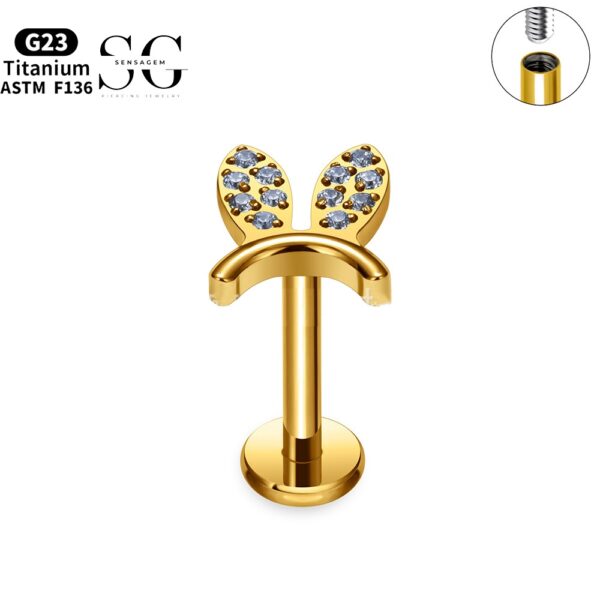 SG4064 F136 Titanium Threaded Labrets with Rabbit Head Design – Titanium Piercing Jewelry - Image 3