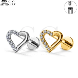 SGYS1113 F136 Titanium Threaded Labrets with High-End Heart Design – Labret Piercing Jewelry