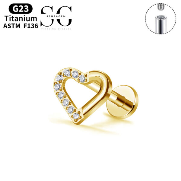 SG4065 F136 Titanium Threaded Labrets with High-End Heart Design – Labret Piercing Jewelry - Image 2