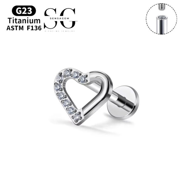 SG4065 F136 Titanium Threaded Labrets with High-End Heart Design – Labret Piercing Jewelry