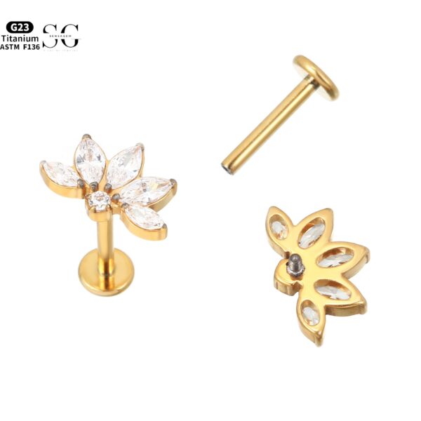 SG4067 F136 Titanium Threaded Labrets with Five-Petal Lotus Design – Premium Piercing Jewelry - Image 2