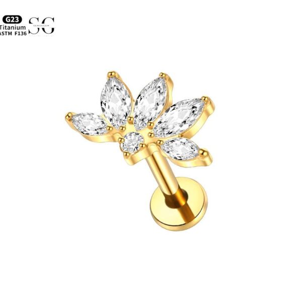 SG4067 F136 Titanium Threaded Labrets with Five-Petal Lotus Design – Premium Piercing Jewelry