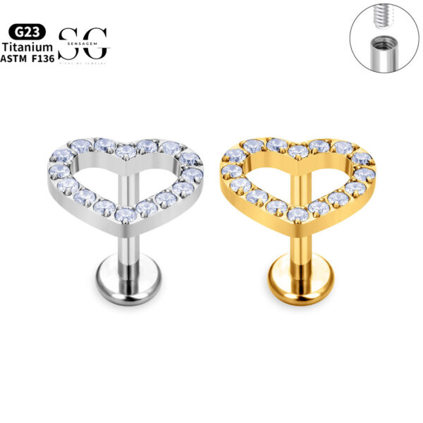 SG4082 F136 Titanium Threaded Labrets with Heart Design – Implant-Grade Body Piercing Jewelry