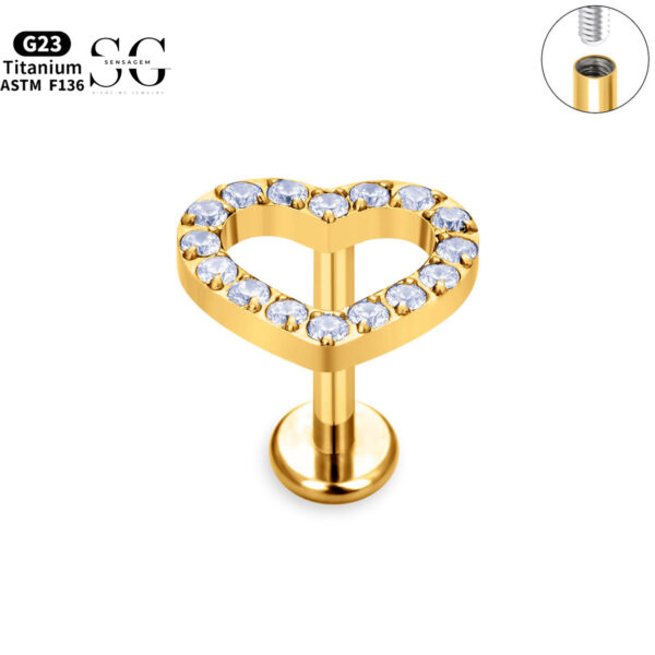 SG4082 F136 Titanium Threaded Labrets with Heart Design – Implant-Grade Body Piercing Jewelry - Image 3