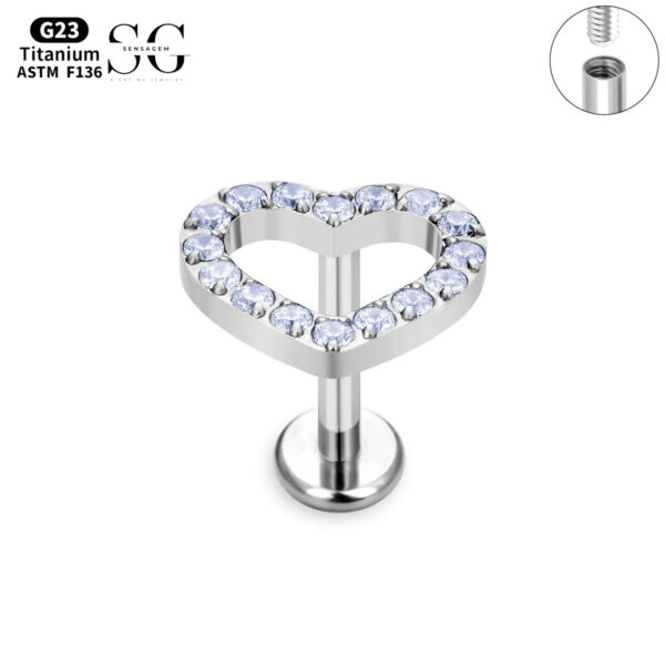 SG4082 F136 Titanium Threaded Labrets with Heart Design – Implant-Grade Body Piercing Jewelry - Image 2