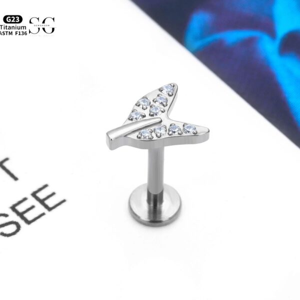 SG4085 F136 Titanium Threaded Labrets with White Zircon – Implant-Grade Piercing Jewelry - Image 2