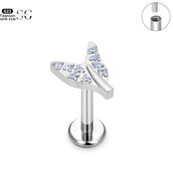 SG4085 F136 Titanium Threaded Labrets with White Zircon – Implant-Grade Piercing Jewelry