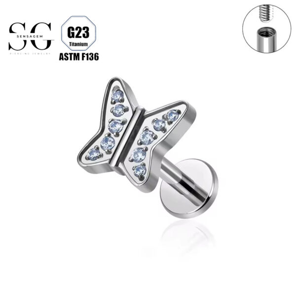 SG4092 F136 Titanium Threaded Labrets with Multi-Color Zircon – Hypoallergenic Piercing Jewelry - Image 2