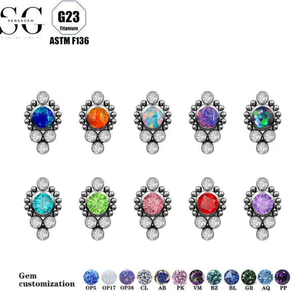 SG4098 F136 Titanium Threaded Labrets with Bezel-Set Zircon and Opal – Jewelry Labret Piercing1
