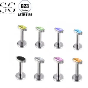 SG4104 F136 Labrets με σπειρώματα τιτανίου με μονό marquise-cut 5a ζιρκονική πέτρα-επιφανειακή διάτρηση κοσμήματα1