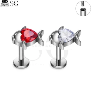 SG4105 F136 Labrets Titanium με ζιρκόνια σχήματος ψαριών-Custom Piercing κοσμήματα