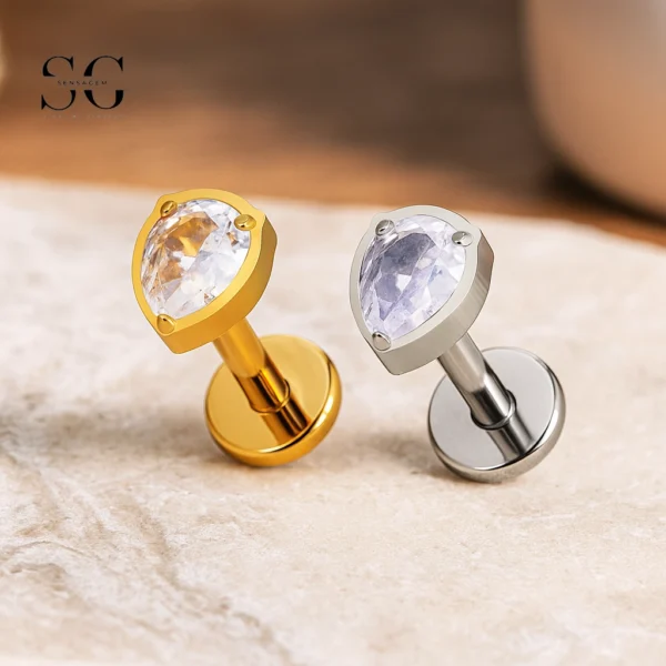 SG4110 - Single Marquise Design Threaded Labrets with Customizable Zircon
