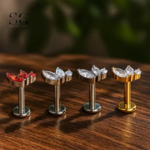 SG4111 - Triple Zircon Design Threaded Labrets with Customizable Colors