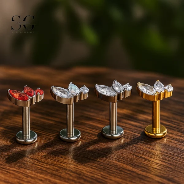 SG4111 - Triple Zircon Design Threaded Labrets with Customizable Colors