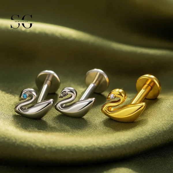 SG4115 - Swan-Shaped Titanium Threaded Labrets for Piercing