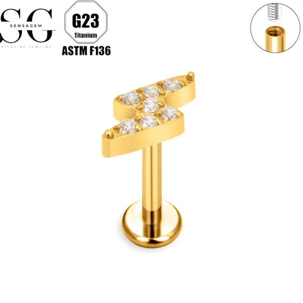 SG4118 F136 Titanium Threaded Labrets with Lightning Design – Lip Piercing Jewelry with Diamond Zircon3