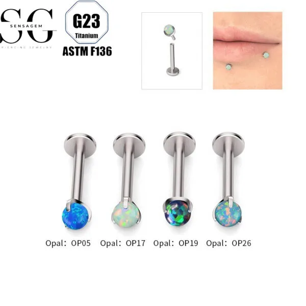 SG4149 Round Opal Threaded Labrets for Women – F136 Titanium Quality Body Piercing Jewelry1