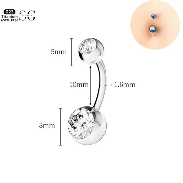 SG6008 G23 Titanium Belly Button Ring with Zircon Gems – Unisex Belly Button Piercing Jewelry2