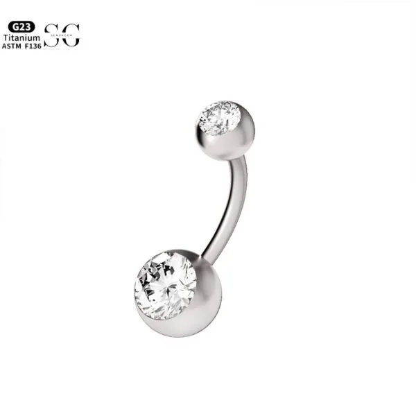 SG6008 G23 Titanium Belly Button Ring with Zircon Gems – Unisex Belly Button Piercing Jewelry