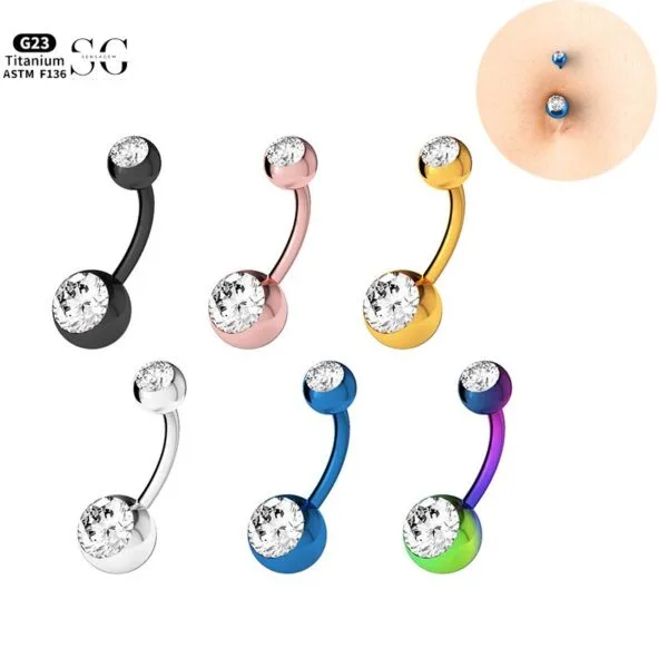 SG6008 G23 Titanium Belly Button Ring with Zircon Gems – Unisex Belly Button Piercing Jewelry