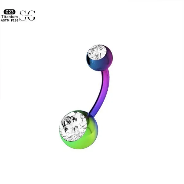SG6008 G23 Titanium Belly Button Ring with Zircon Gems – Unisex Belly Button Piercing Jewelry