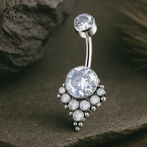 Sensagem SG6055 G23 Titanium Dangle Belly Button Ring with Opal & Zircon Gemstone Drop