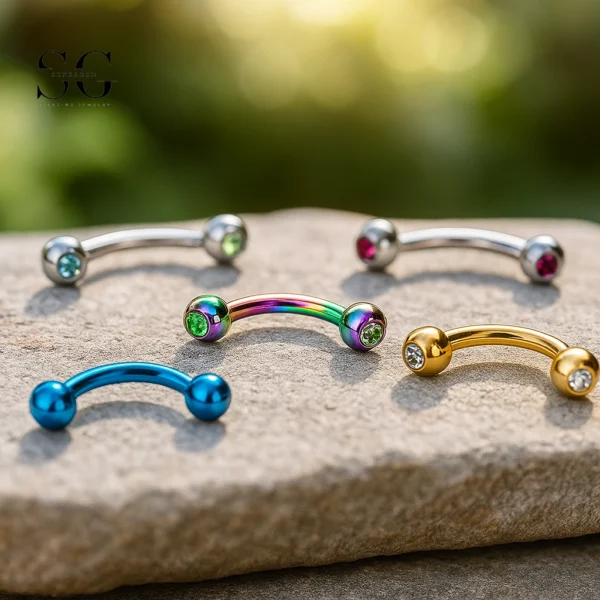 SG7023 Internally Threaded Titanium Eyebrow Barbell with Zircon