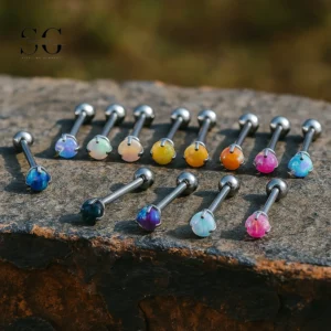 SG9001 Bijoux d'haltères de langue en opale – Accessoires de perçage de langue mignons en titane et en acier inoxydable