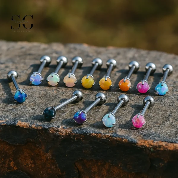 SG9001 Opal Tongue Barbell Jewelry – Cute Titanium and Stainless Steel Tongue Piercing Accessories
