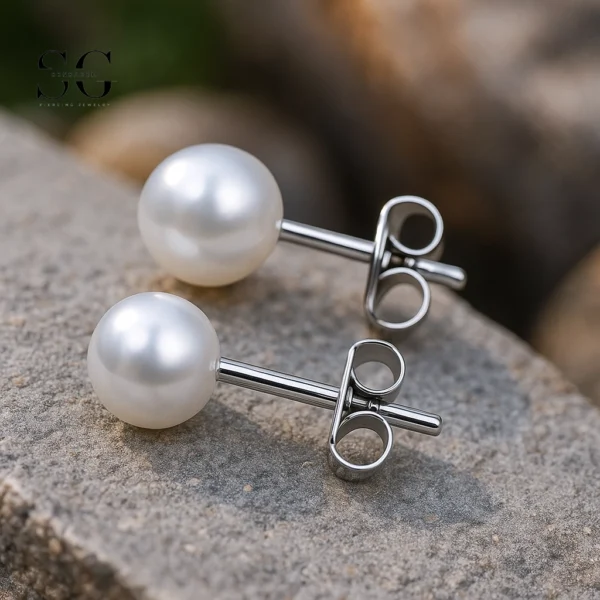 SG9008 F136 Titanium Pearl Ear Studs – Multiple Sizes