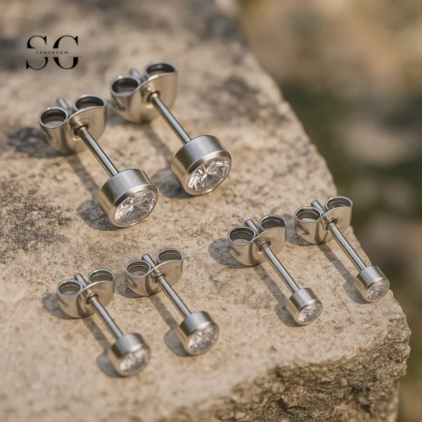 SG9010 F136 Titanium Zircon Ear Studs – Hypoallergenic Jewelry