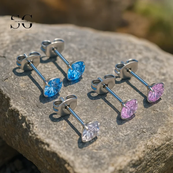 SG9011 F136 Titanium Zircon Stud Earrings – Hypoallergenic