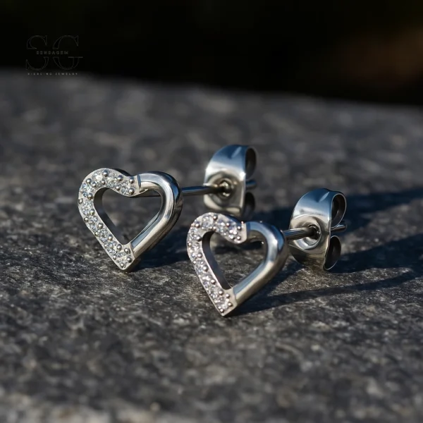 SG9013 F136 Titanium Heart Zircon Stud Earrings
