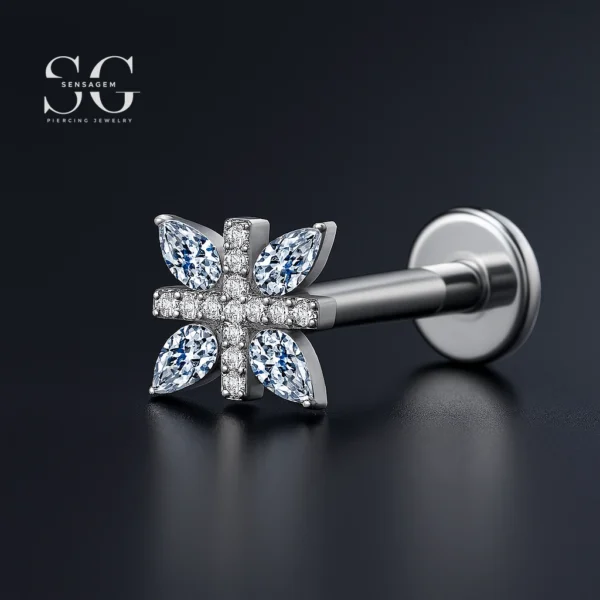 SGYS1071 Wholesale Cross-Shaped Multi-Zircon Flatback Labret – F136 Titanium