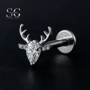 SGYS1077 - Custom Body Piercing Jewelry: Deer Head Internal Thread Labret