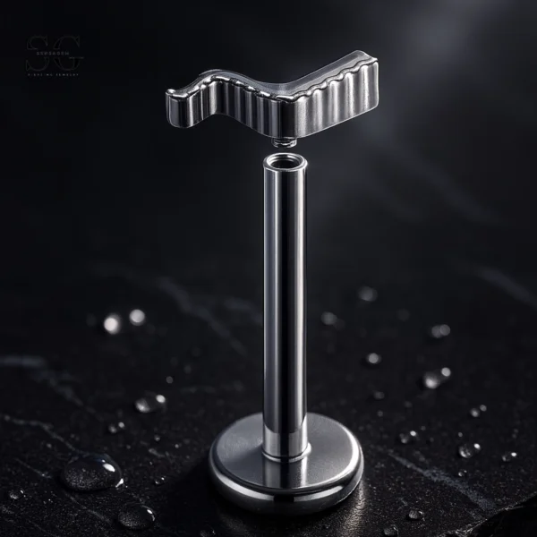 SGYS1141 Minimalist Curved Titanium CZ Labret for Body Piercing - Image 2