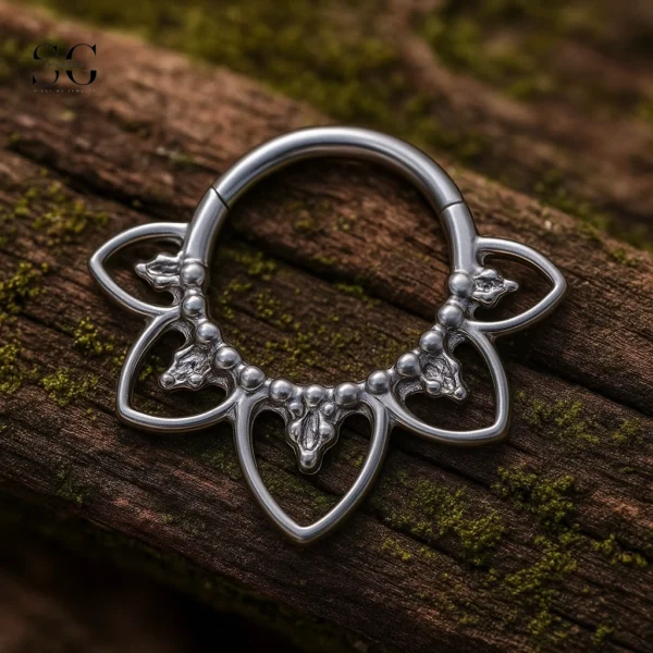 SGYS2003 - F136 Titanium Segment Clicker Ring: Floral Edge Design for Septum Piercing