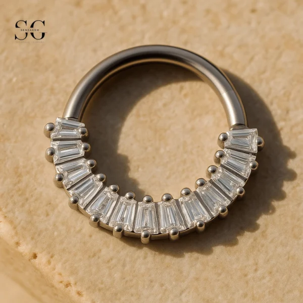 SGYS2006 - F136 Titanium Segment Clicker Ring with Zircon Gemstones for Septum Piercing - Image 2