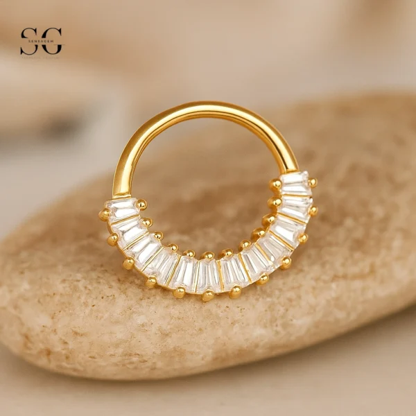 SGYS2006 - F136 Titanium Segment Clicker Ring with Zircon Gemstones for Septum Piercing
