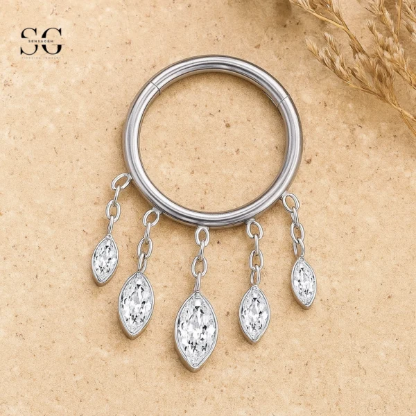 SGYS2009 - F136 Titanium Segment Clicker Ring with Five Zircon Pendant for Ear Piercings