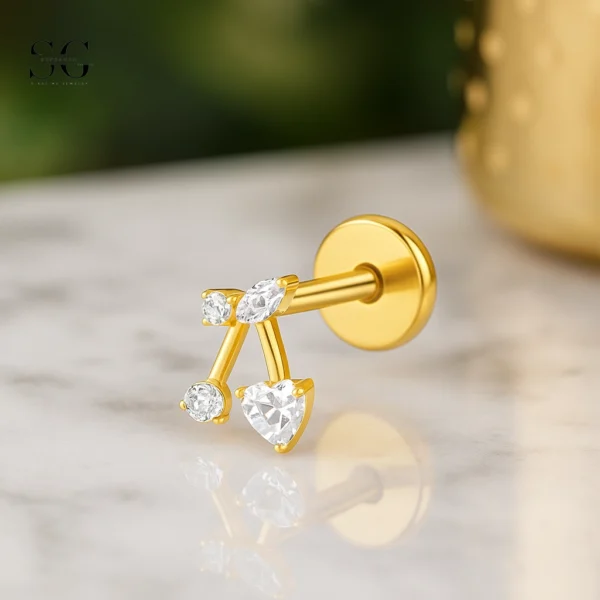 SG4040 F136 Titanium Threaded Labrets with Cherry Design – Implant-Grade Piercing Jewelry
