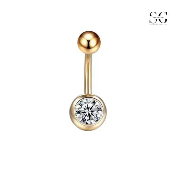 SGYS5002 - Classic Dual Ball Belly Ring with Large Gemstone Accent - Image 3